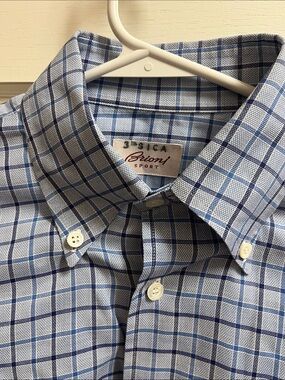 Brioni Sport
Men’s Blue Plaid Dress Shirt
